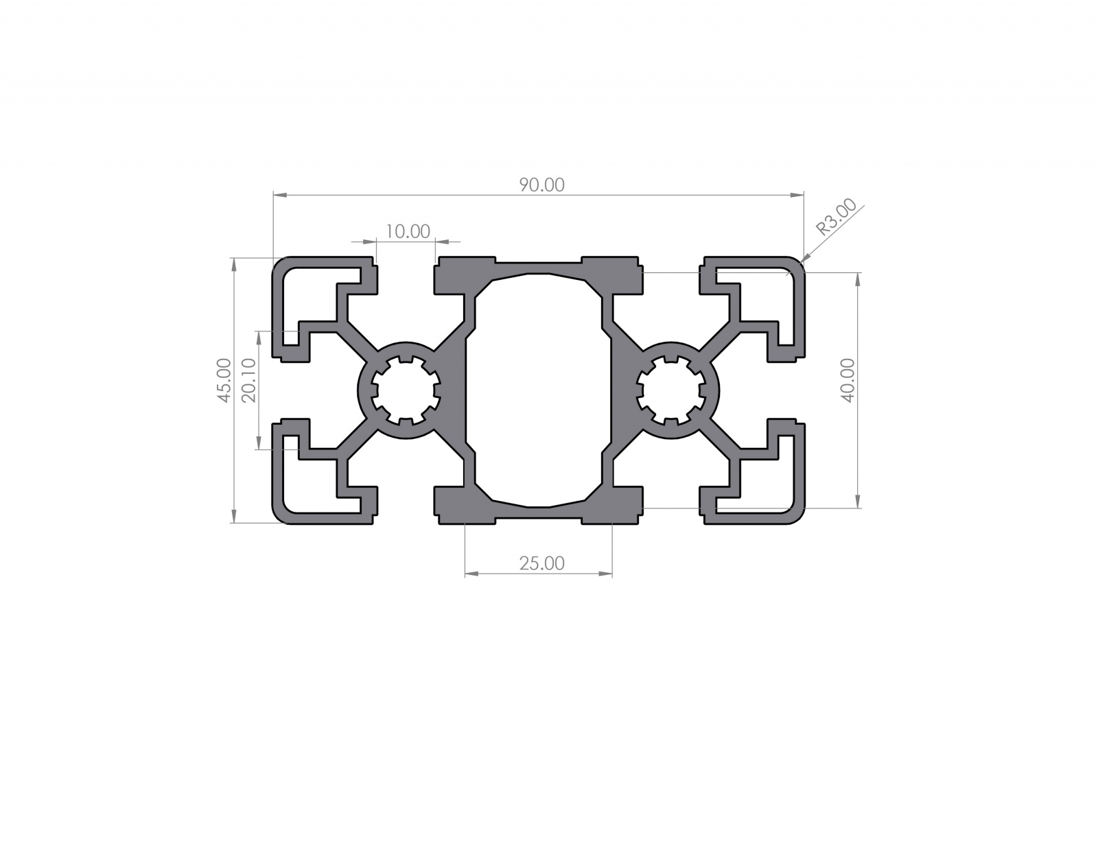 Aluminiumprofil 45x90 Nut 10 Leicht B-Typ Schwarz